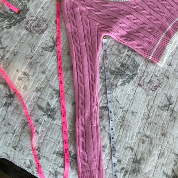 Altar’d State Pink Cropped Cable Knit Preppy Sweater Medium Barbie - Picture 7 of 7